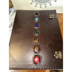 $99 Earthbound Trading 7 Stone Chakra Leather Journal Meditation 13.5x17.5 HUGE